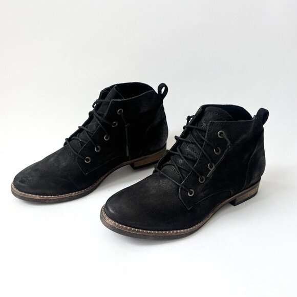 Black Diba Eli Genuine Black Suede Leather Combat Ankle Booties - sz 8 - Picture 3 of 15